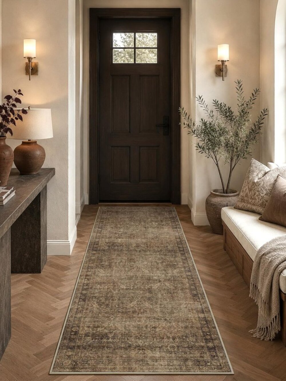 2x6 Hallway Runner Rug Washable Non Slip Brown Kitchen Runners